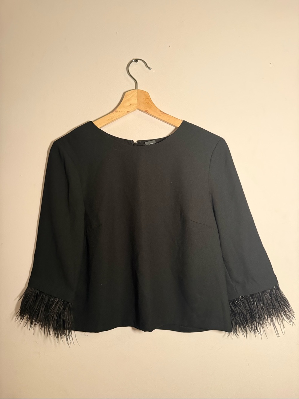 Club Monaco - Black Feather-Trim Blouse - Women Tops